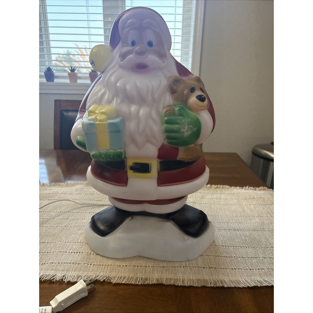 Vintage General Foam Santa Claus Blow Mold Gift Present Teddy Bear 18 inch